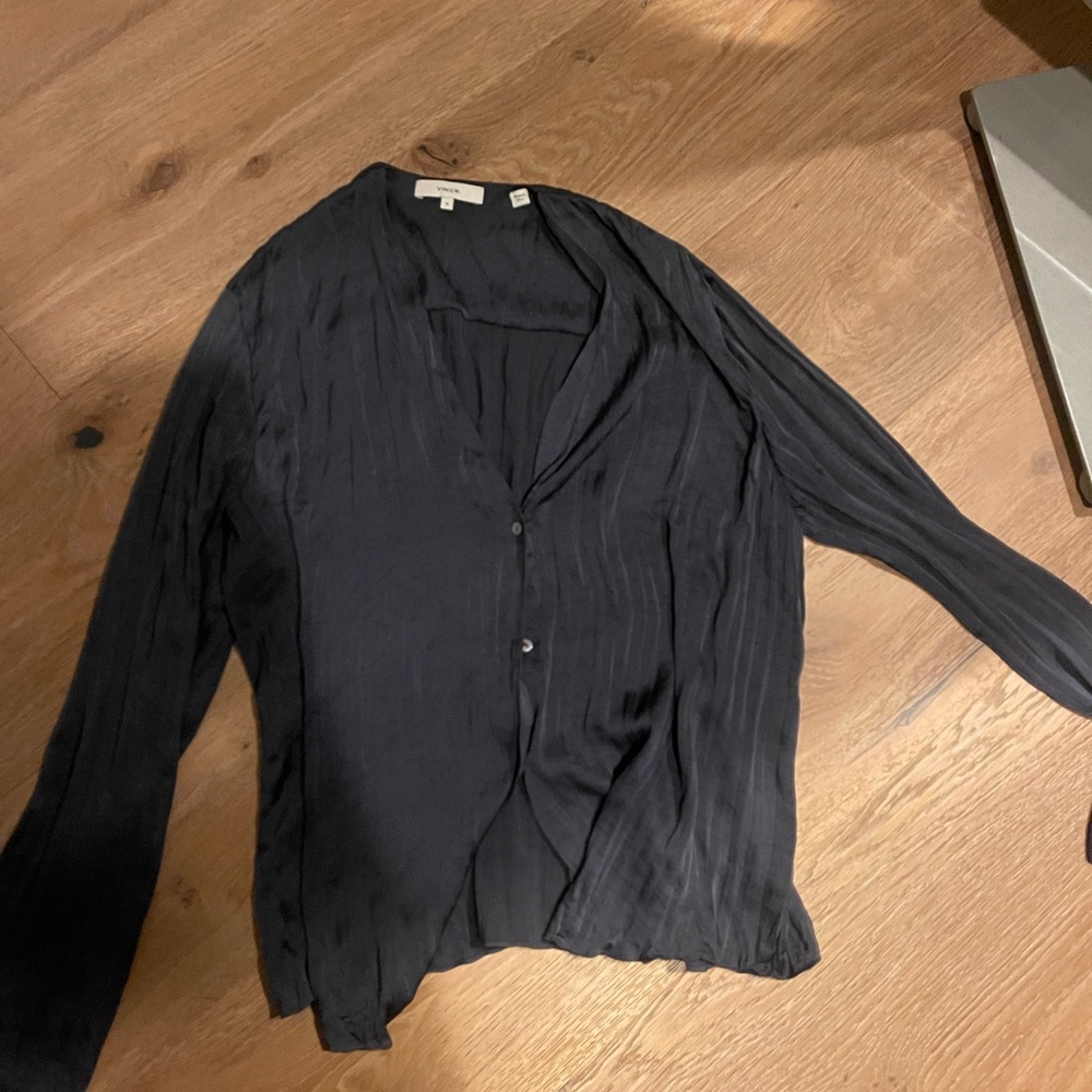 Vince Slate crinkled silk button down blouse